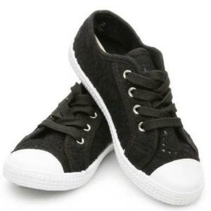 Girls Sneakers Kids 1 Capelli New York Black Eyelet Canvas Lace Up Shoes